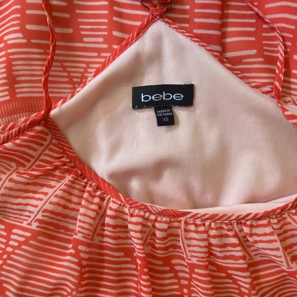 Bebe 🧡 XS adjustable straps, racer back, sheer layered orange & white sundress - Picture 4 of 5